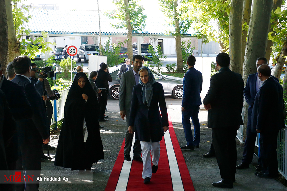 A member of the German embassy enters Evin Prison on a red carpet.
