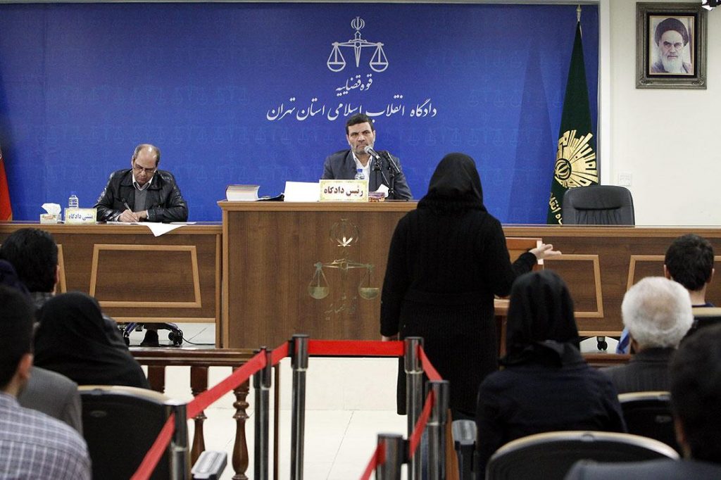 Judge Abolqasem Salavati, who is notorious in Iran for issuing harsh sentences in so-called “security” cases, presides over a session of the Revolutionary Court in Tehran.