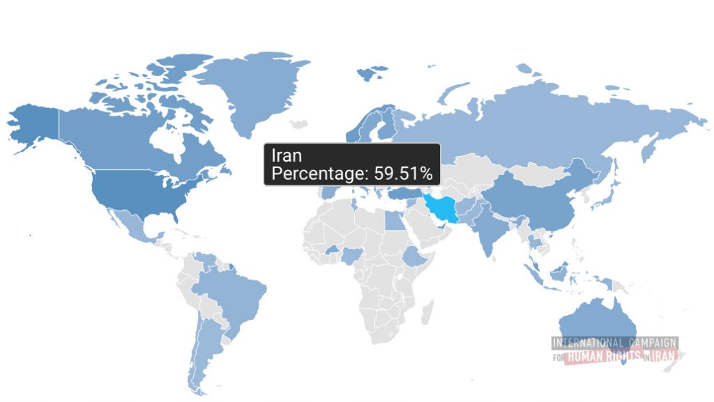 Nearly 60 percent of the participants in the #FreeNarges campaign were located inside Iran